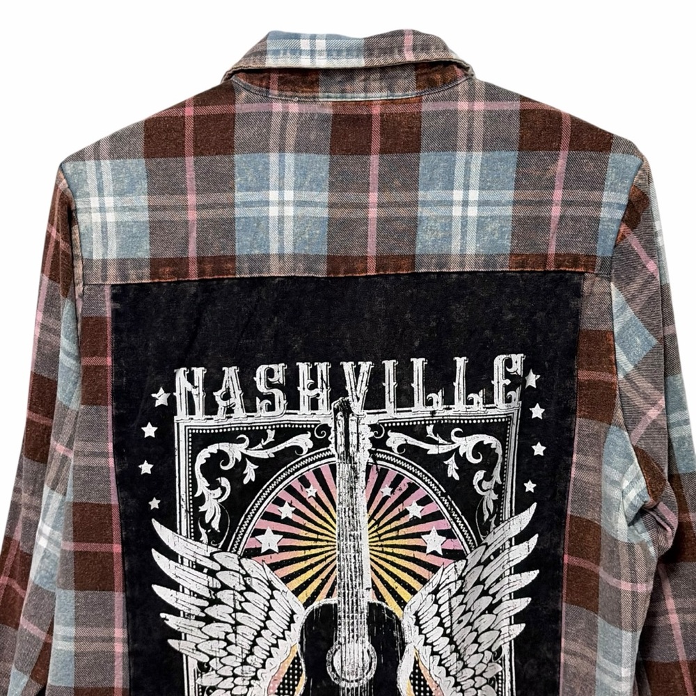 ALTAR'D STATE Plaid Long Sleeve Nashville Patch Button Down Shirt XS - Picture 8 of 16